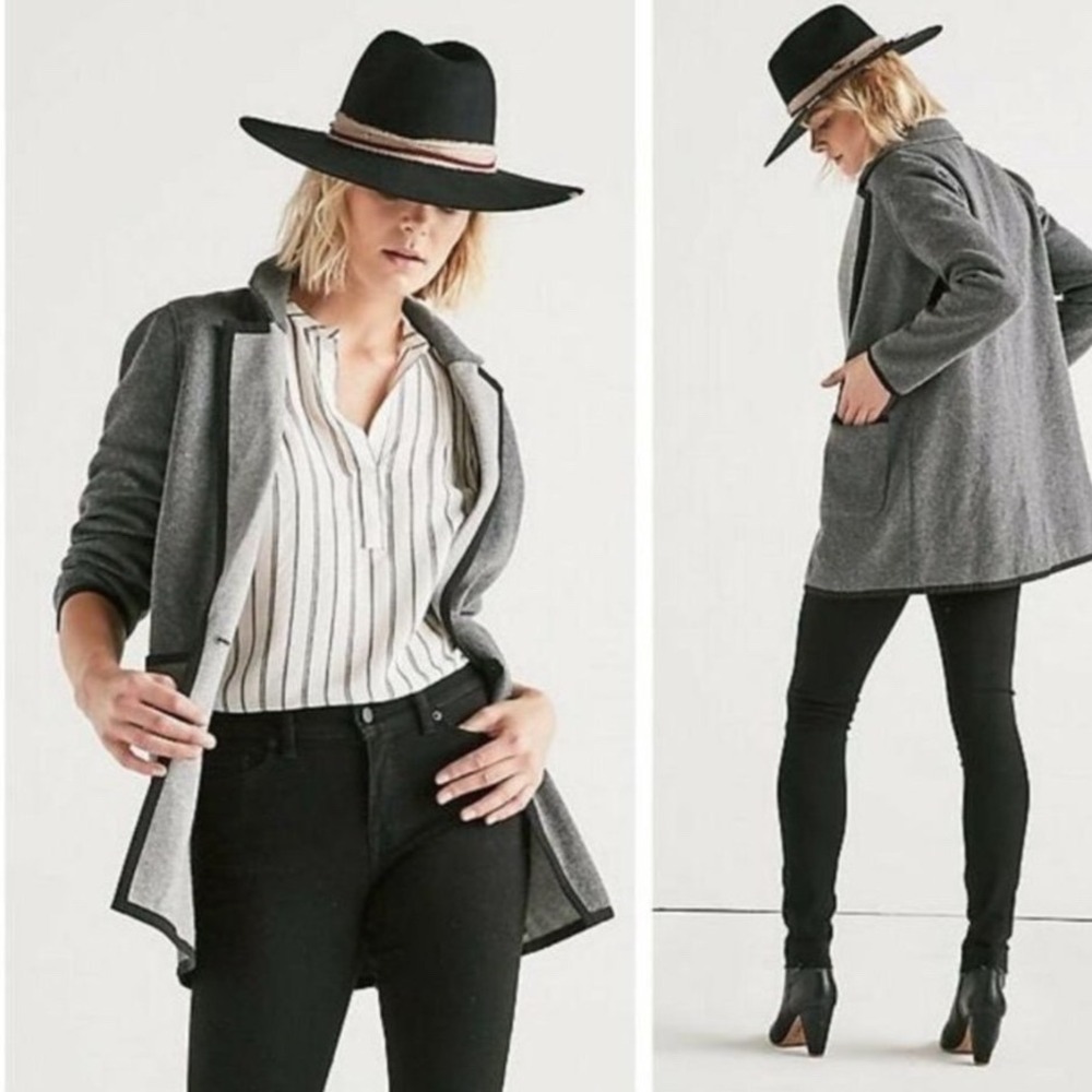 Lucky Brand‎ Women Gray Blazer Jacket Knit Trim XS